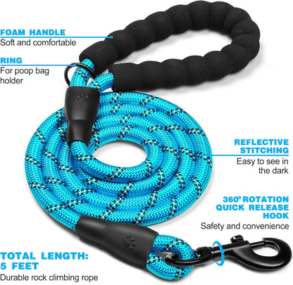5 FT Heavy Duty Dog Leash with Comfortable Padded Handle Reflective Dog leashes for Medium Large Dogs