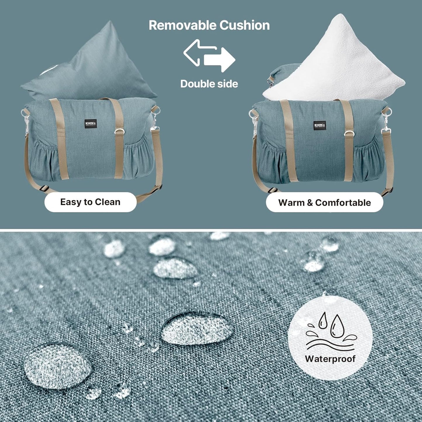 Small Dog Car Seat with Safety Leash - Up to 25lbs, Waterproof Travel Bed with Detachable Cover and Pockets - Easy Installation - Blue