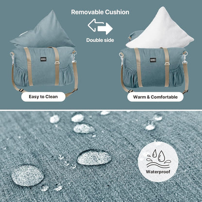 Small Dog Car Seat with Safety Leash - Up to 25lbs, Waterproof Travel Bed with Detachable Cover and Pockets - Easy Installation - Blue