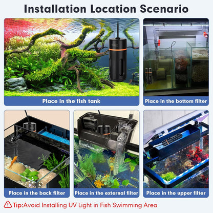 hygger Aquarium U-V Light with Timer, 360° Protective Shield Light for Green Water and Algae Cleaning with 2 PCS Replacement Bulbs for Freshwater Saltwater Tank (5W for 13-40 Gallon)