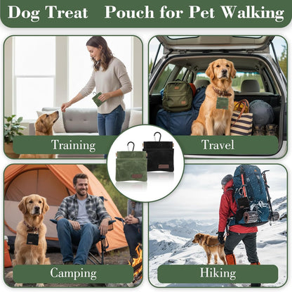 Thinp 2 Pcs Treat Pouches for Pet Training, Hand Free Dog Treats Pouch Auto Closing Dog Training Treat Pouch Portable Dogs Walking Bag for Puppy Travel or Outdoor Use (Black, Green)