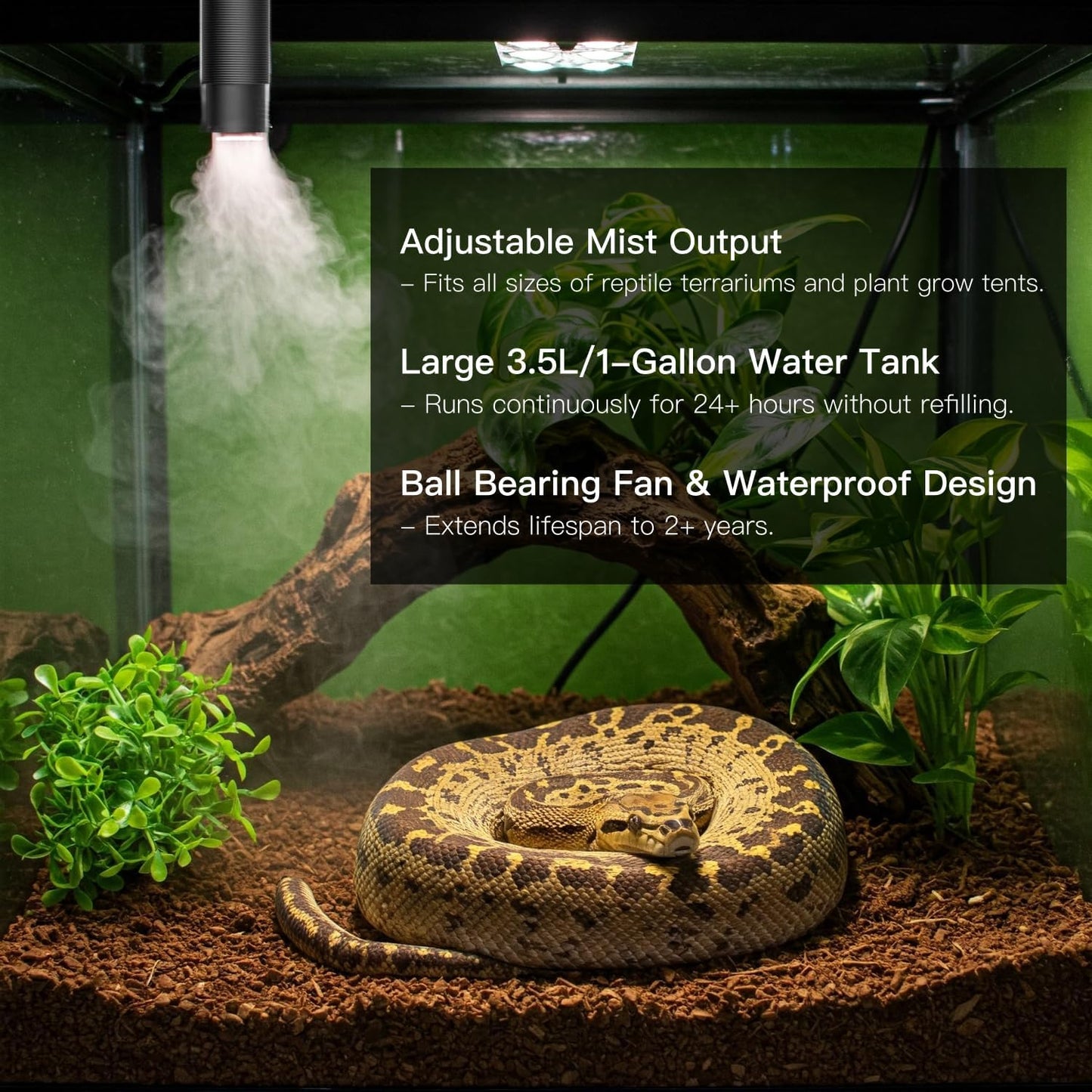 Reptile Fogger, Terrarium Humidifier, Plant Humidifier, Fog Machine Mister for Reptiles and Plants Vivarium, 3.5L Large Capacity, Ideal for Reptiles/Amphibians/Grow Room/Grow Tent Humidifiers