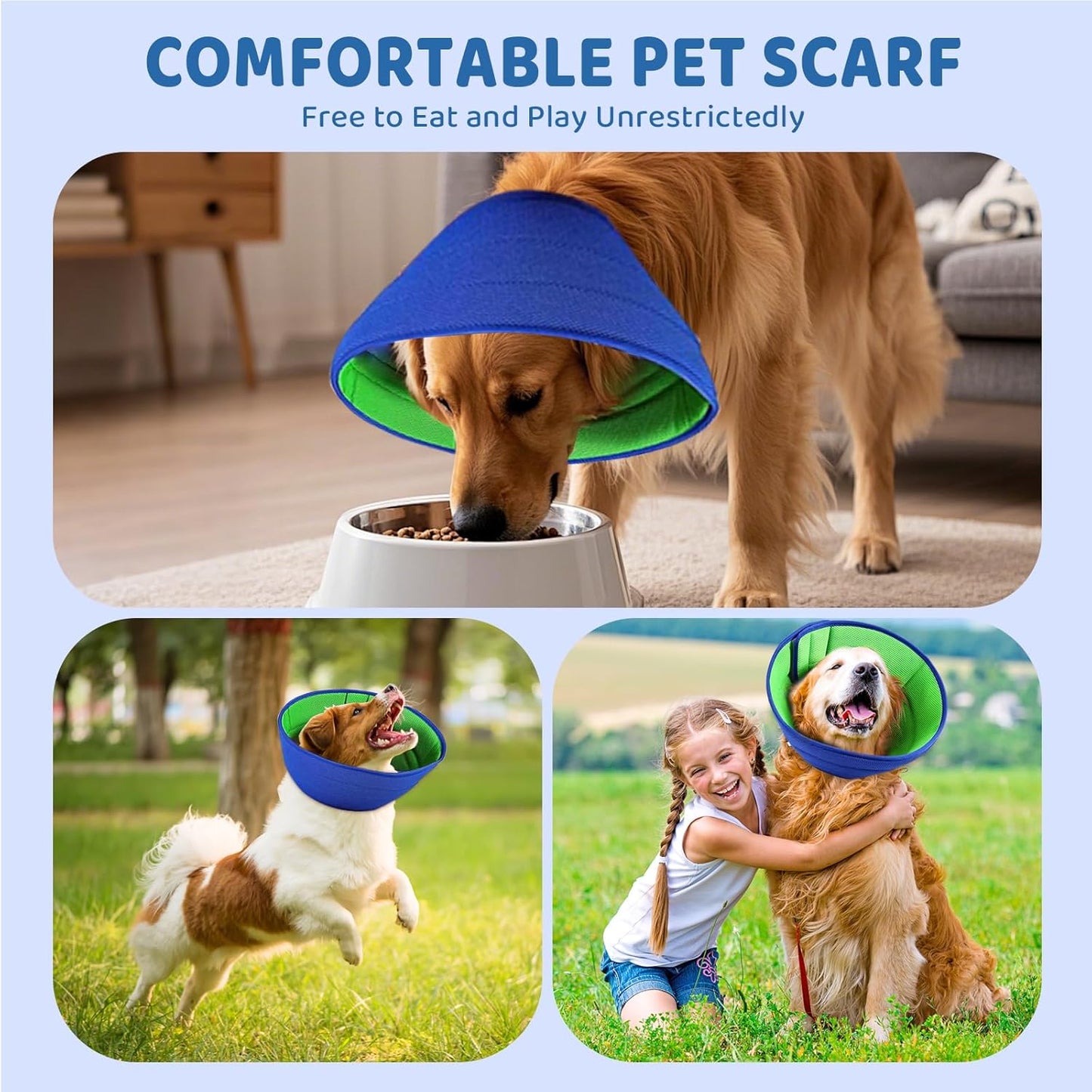 Soft Dog Cone Collar,Adjustable Spay/Neuter Recovery Neck and Head Collar, Soft Dog Tapered Collar for Large/Medium/Small Pets (Blue, XL)