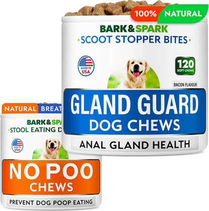 Anal Gland Guard Support + Stool Eating Deterrent with Probiotics - Scoot Treatment - Digestive Enzymes & Breath Aid Support - Stop Dog Poop Eating - Made in USA