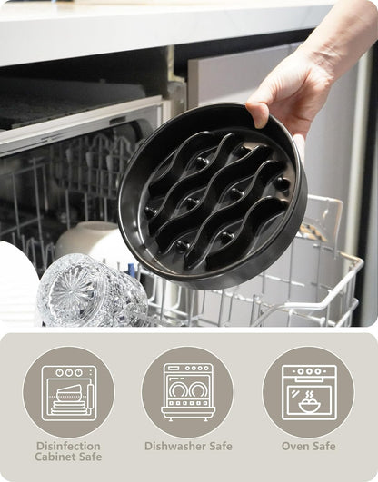 Ceramic Slow Feeder Dog Bowls for Medium and Large Dogs, 2.0 Cups Dog Slow Feeder for Fast Eater, 30oz, 8in, Black