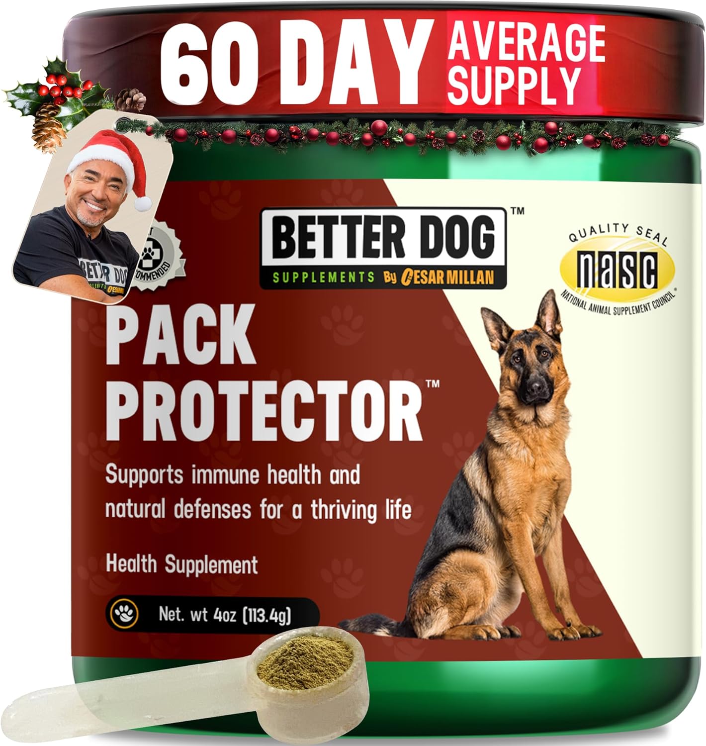 Better Dog Supplements Pack Protector by Cesar Millan – Natural Immune Support Powder for Dogs – Daily Immunity, Vitality & Internal Balance with Herbal Antioxidant Blend – 4oz (60-Day Supply)