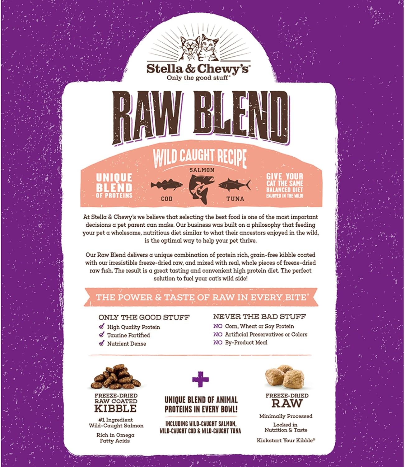 Stella & Chewy's Raw Blend Premium Kibble Cat Food – Grain Free, Protein Rich Meals – Wild-Caught Fish Recipe – 2.5 lb. Bag
