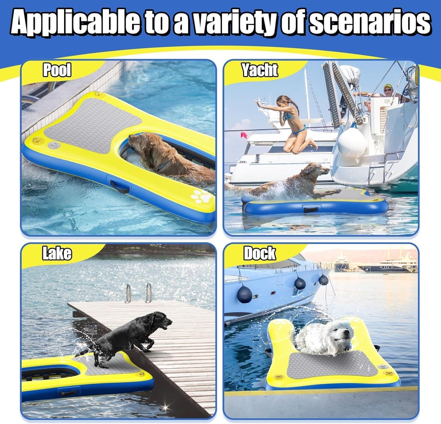 Inflatable Dog Pool Ramp Floats for Large Dogs Up to 240 lbs, 60"x 40" Dog Water Boat Ramp Ladder with Non Slip Step | Heavy Duty Dogs Dock for Inground Above Ground Pool, Lake, River