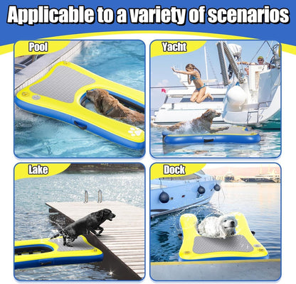 Inflatable Dog Pool Ramp Floats for Large Dogs Up to 240 lbs, 60"x 40" Dog Water Boat Ramp Ladder with Non Slip Step | Heavy Duty Dogs Dock for Inground Above Ground Pool, Lake, River