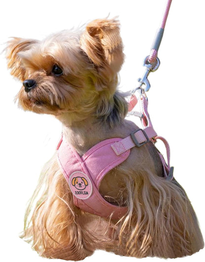 Dog Harness with Leash Set, Puppy Soft Vest No Choke No Pull, Adjustable Neck and Chest, Lightweight Harness and Anti-Twist Pet Leash Combo for Small to Medium Dogs (Pink, M-Medium)