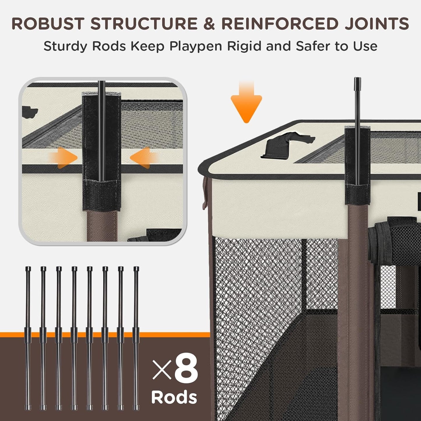 Foldable Pet Kitten Playpen, Upgrade Waterproof Portable Cat Dog Playpen Kennel Tent for Small Dog Cat, Retractable Shade Cover, Indoor Outdoor Use for Small Pet, Brown