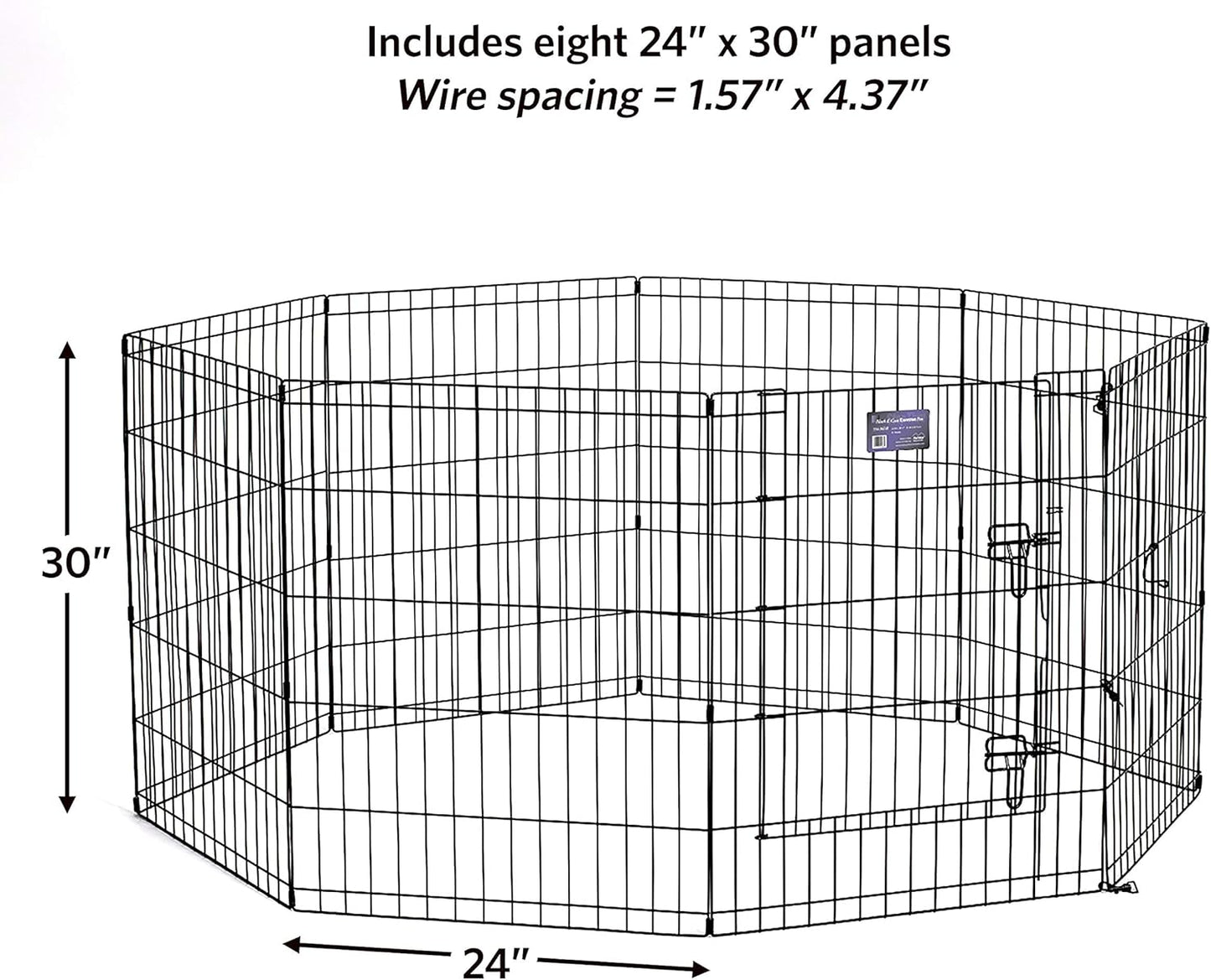 MidWest Homes for Pets Folding Metal Dog Exercise Pen, Indoor/Outdoor Playpen with Secure Door, Provides 16 Sq Feet of Play Space, 30-Inches Tall, Black E-Coated