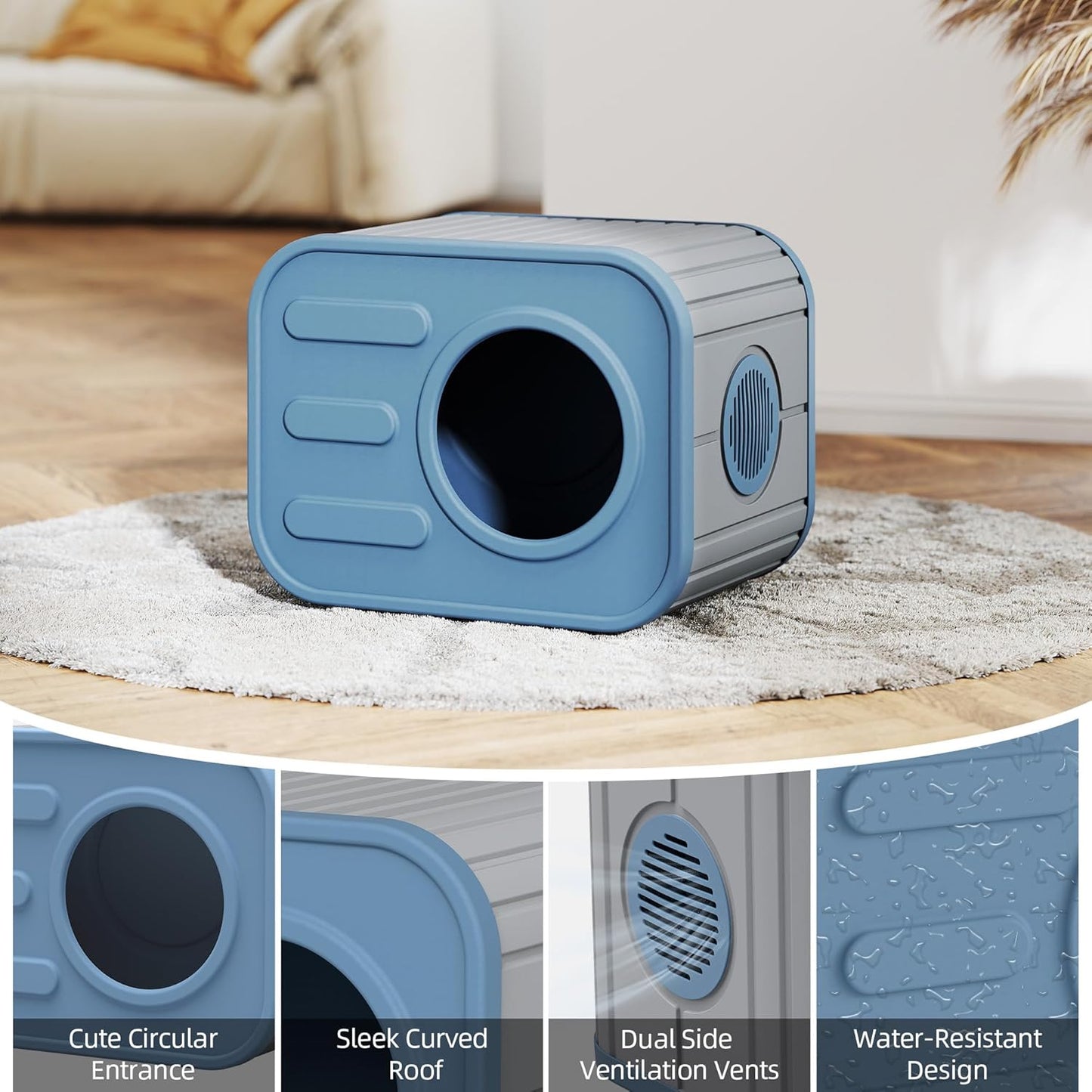 LHBcraft Outdoor Cat House Weatherproof, Feral Cat Houses for Outdoor Indoor Cats, Insulated Cat House with Camera-Shaped Design, Easy to Assemble Blue