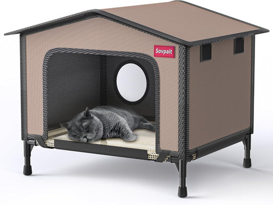 SOVPAI Outdoor cat House, Waterproof cat House for Stray Pets, Suitable for Outdoor/Indoor Cats, Easy to Assemble and Clean, Suitable for Multiple Pets and Large Cats (Brown, L 24 * 17 * 19