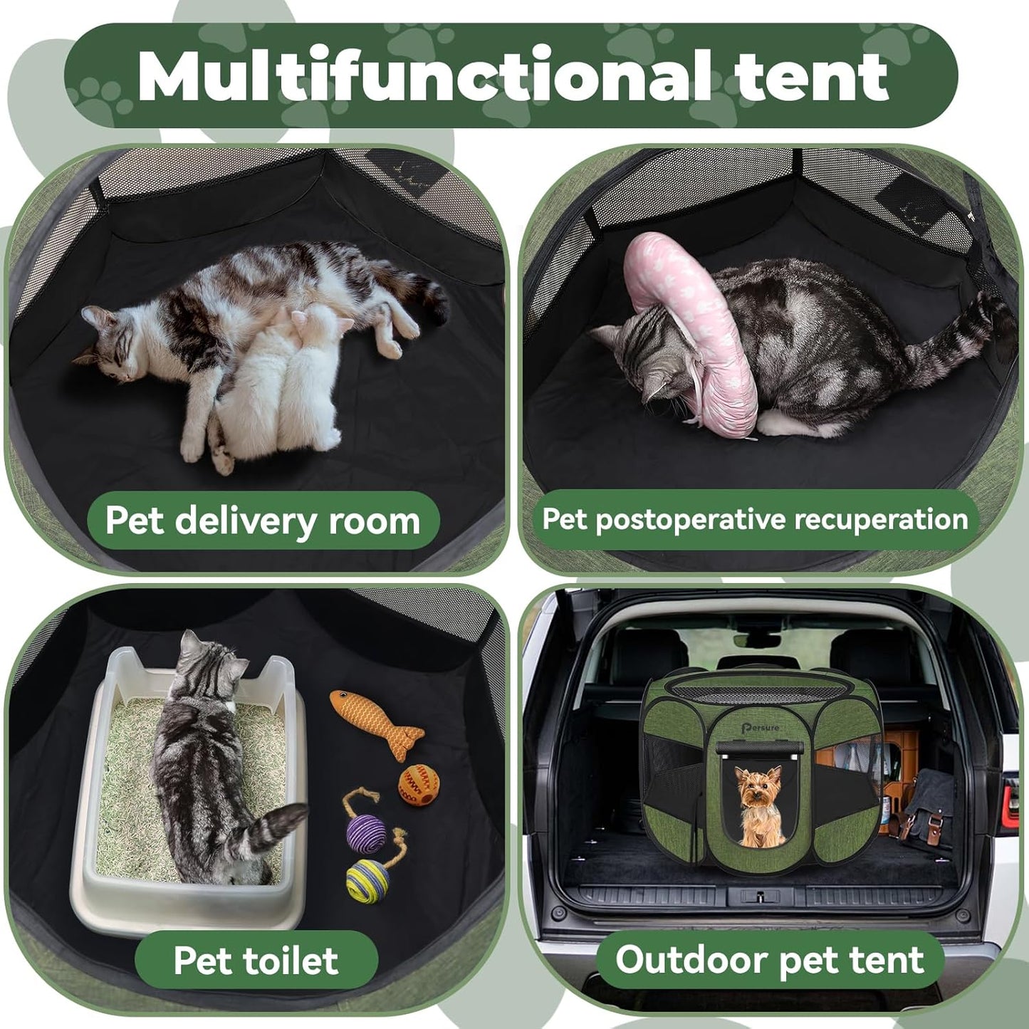 Dog Cat Playpen Indoor Outdoor for Puppy Pet Dogs Cat Recovery After Surgery, Dogs Tent Crates Cage Indoor/Outdoor, Portable Pop Up Dog Kennel with Carrying Case for Travel (Premium Green, Small)