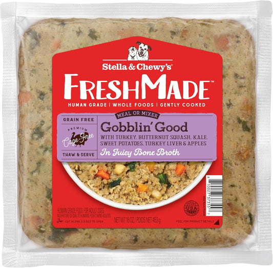 Stella & Chewy's FreshMade Frozen Fresh Grain-Free Gobblin' Good Dog Food, 16-oz pouch (Pack of 4)