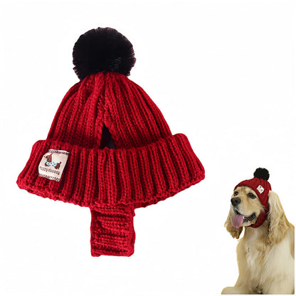 Pet Winter Beanie - Ear-Exposed Knit Hat for Dogs & Cats, Warm Fleece Cap with 2 Ear Holes, Suitable for Indoor/Outdoor Cold Weather ，Cozy, Secure & Stylish(Red, Medium)