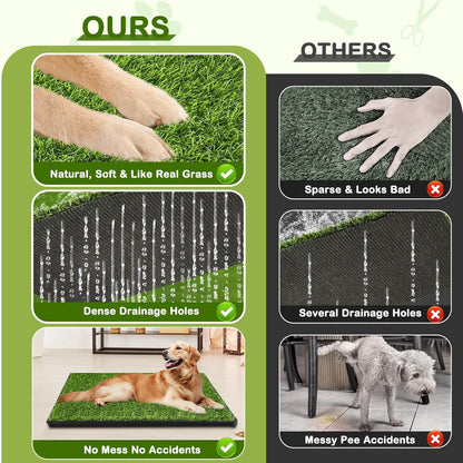 Dog Grass Pad with Tray, 23''X17'' Small Artificial Turf Grass Potty, Reusable Puppy Pee Pads for Dogs, Portable Dog Litter Box for Indoor/Outdoor Potty Training Toilet