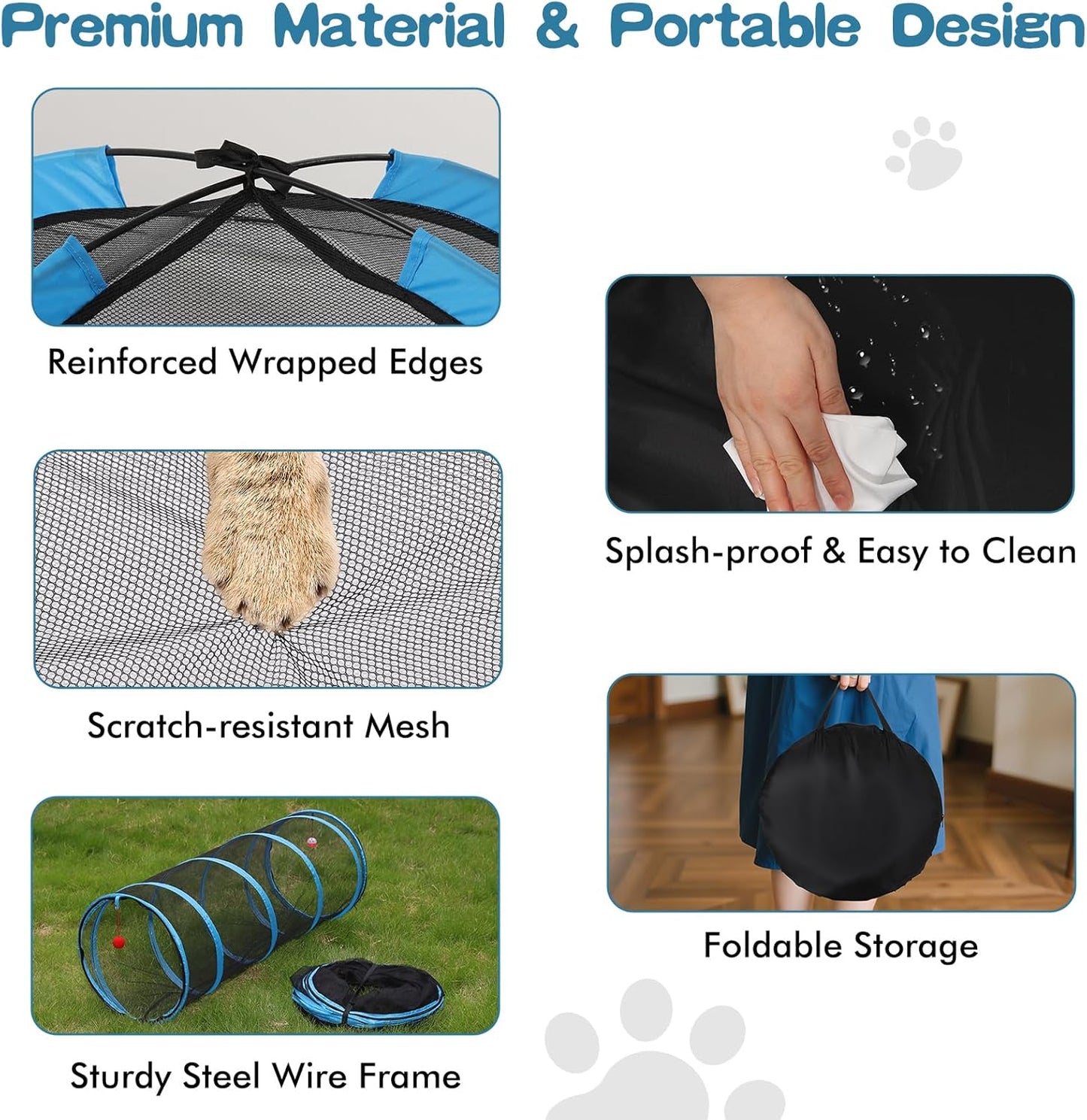 Outdoor Cat Enclosure, 3-in-1 Catio Outdoor Cat Enclosure with Tunnel for Outside and Indoor, Cat Tent Portable Catio Pet Playpen with Storage Bag for Kitty and Small Animals