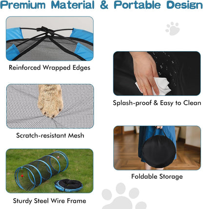 Outdoor Cat Enclosure, 3-in-1 Catio Outdoor Cat Enclosure with Tunnel for Outside and Indoor, Cat Tent Portable Catio Pet Playpen with Storage Bag for Kitty and Small Animals