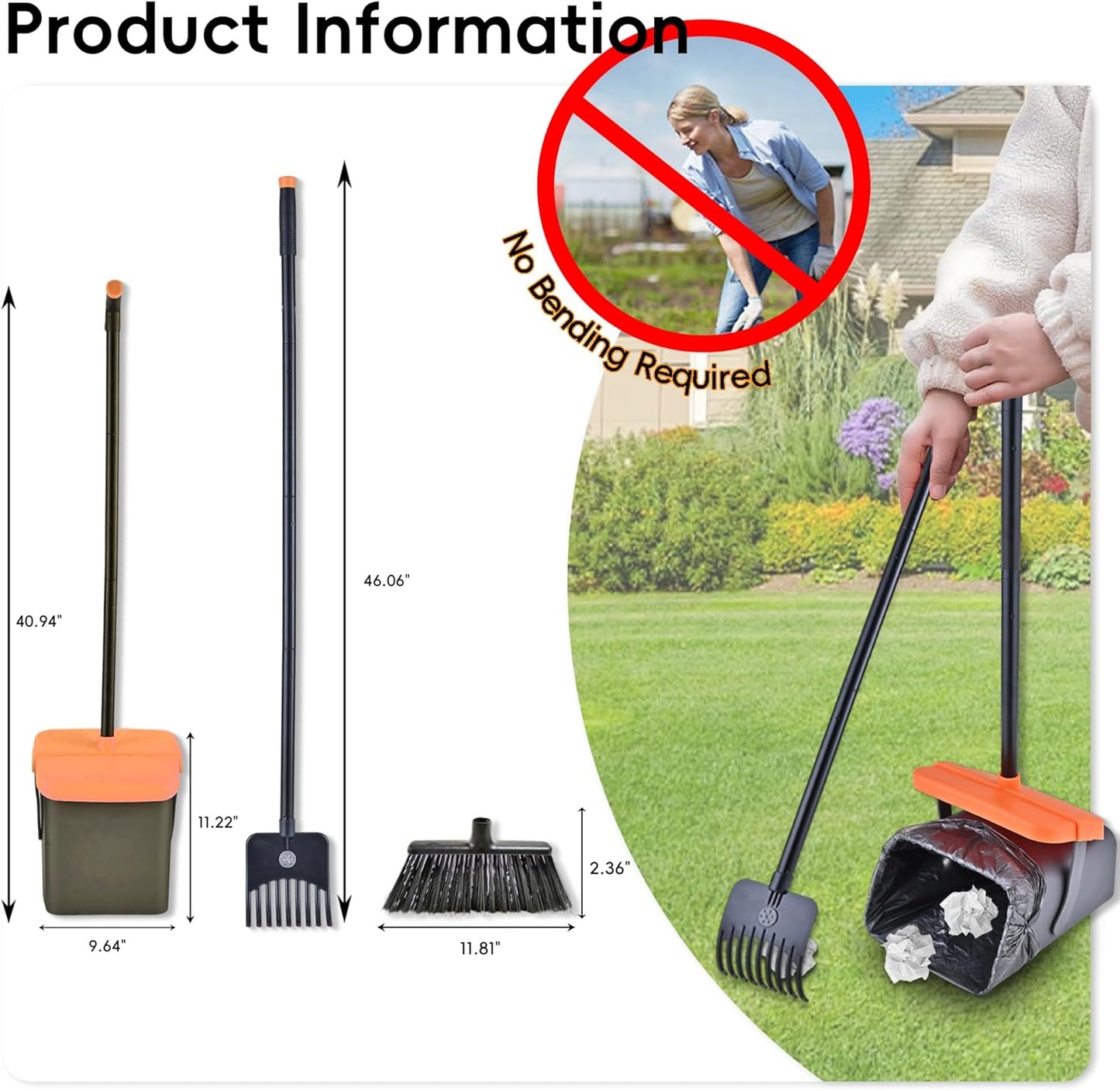 Pooper Scooper Swivel Bin & Rake with 100 Waste Bags and 10pairs of glovesDog Pooper Scooper with Bag Attachment for Large Medium Small Dogs