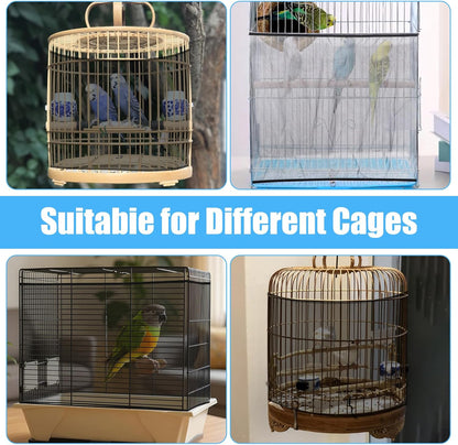 Large Bird Cage Seed Catcher 31 x 118 inches Adjustable Soft Airy Skirt Guard Birdcage Nylon Mesh Net, Birdcage Cover Skirt Seed Guard for Parrot Parakeet Macaw Round Square Cages