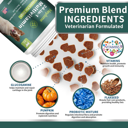 Dog Multivitamin, Glucosamine Chondroitin for Dogs, Dog Vitamins and Supplements, Probiotics, Krill Oil for Hip & Joints, Skin, Coat, Immune Health, Heart, Digestion (180 Chews, Beef)