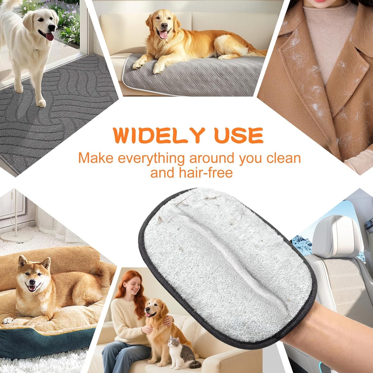 Pet Hair Removal Glove for Cats & Dogs 1PC and Cat & Dog Grooming Gloves for Shedding Brushes 1 Pair, Pet Hair Remover Tool for Clothing, Couch, Carpet, Car Seat, Deshedding Brush & Massage