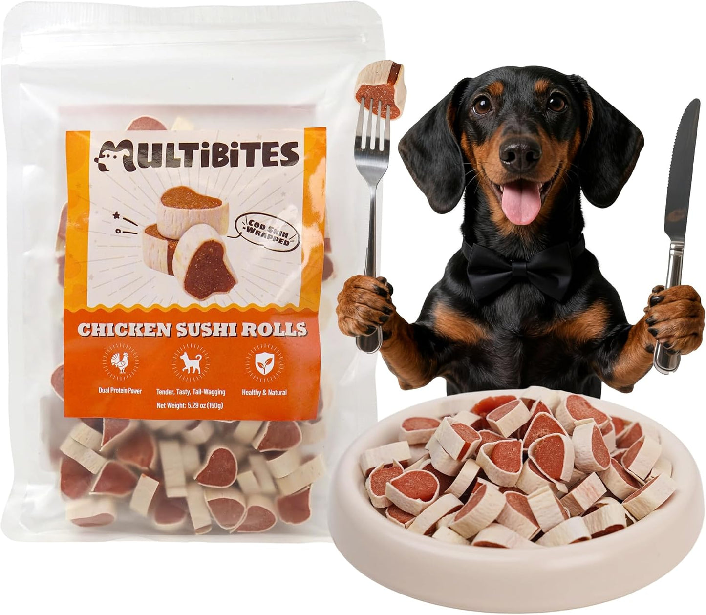 5.29 oz Chicken Sushi Rolls Soft Dog Treats Chewy Dog Training Treats with Cod Skin High Protein Dog Snacks for All Dogs