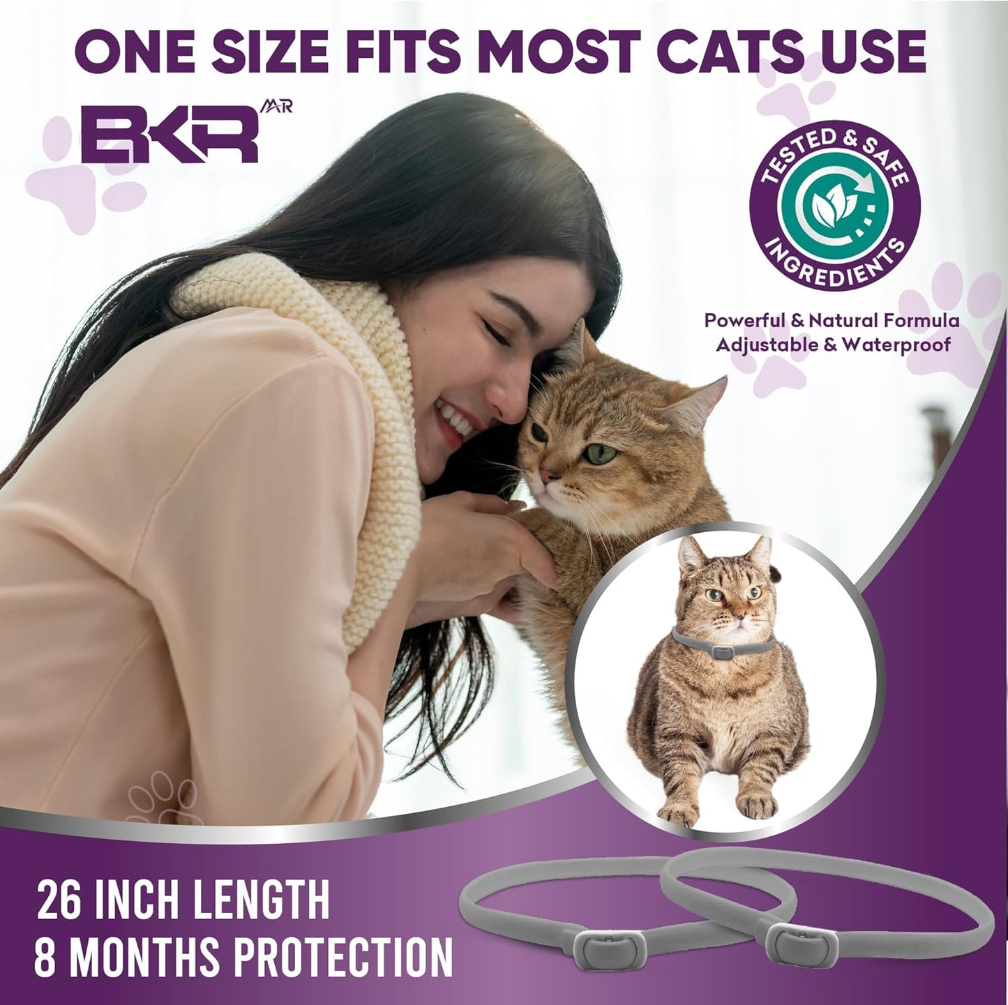 Cat Flea Collar 2 Pack 8-Month Protection Waterproof Natural Flea Collar for Cats Safe and Effective Includes Flea Comb and Tick Removal Tool Adjustable Size for All Cats & Kitten
