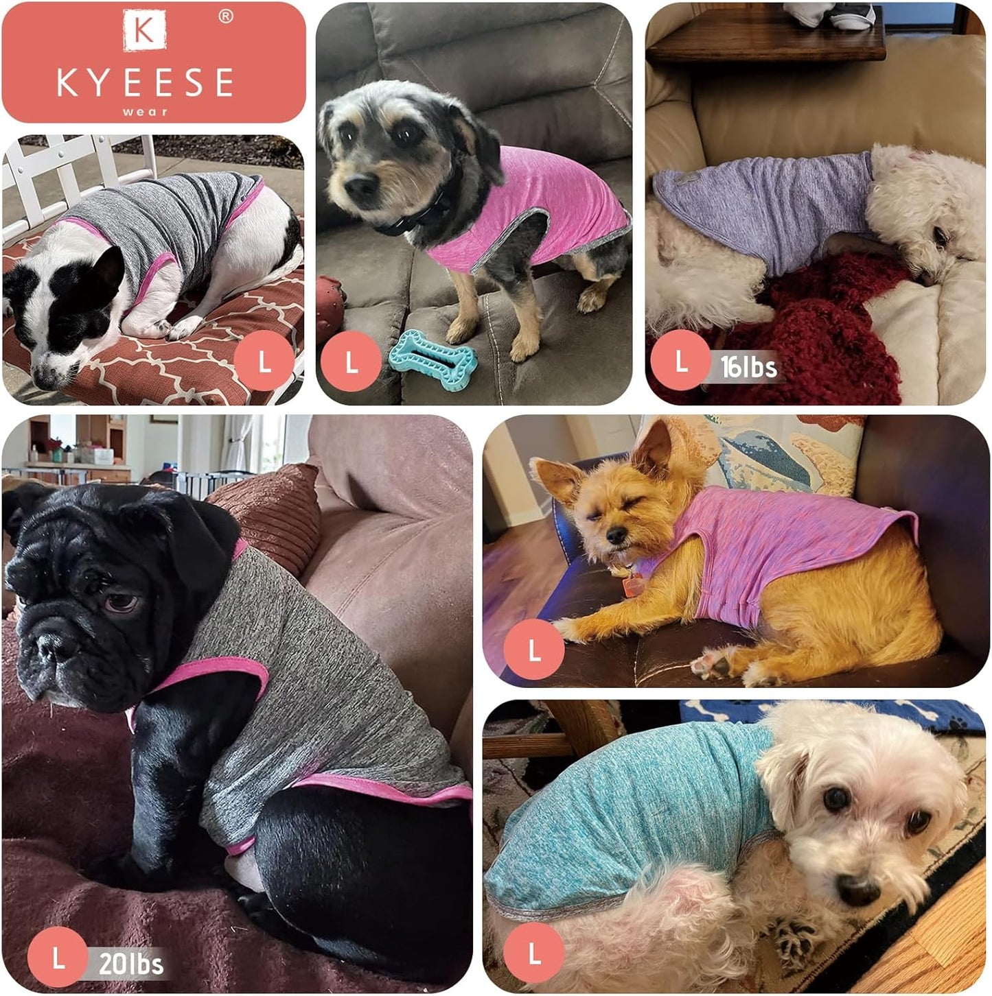 KYEESE 2 Pack Dog Shirts Quick Dry Soft Stretchy Dog T-Shirts with Reflective Label Tank Top Sleeveless Vest Sun Protection Pet Clothes for Small Dogs, Large, Light Blue+Grey