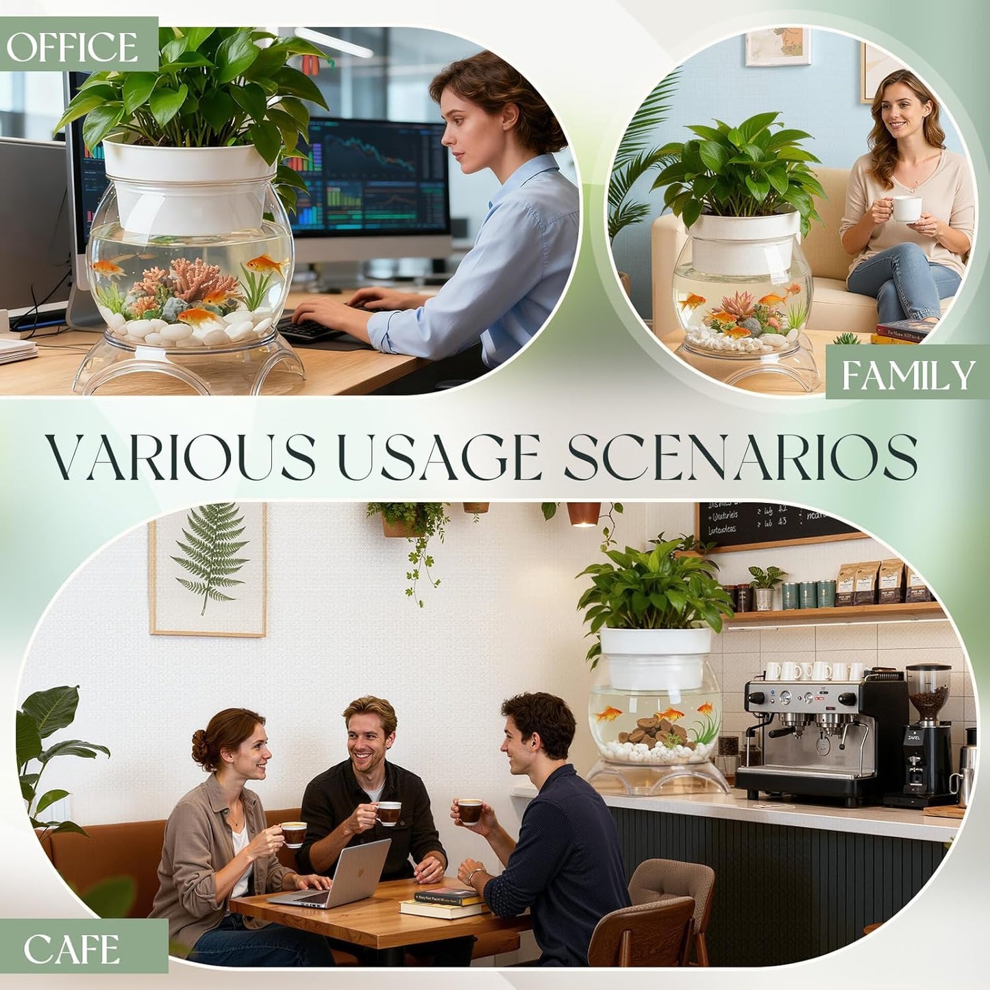 Geelin Plastic Fish Tank with Hydroponic Top and Base, Aquaponic Planter Bowl Shatterproof with Clear Clarity for Terrarium, Flower Vase Centerpiece Gift for Fish Lovers (Round)(5 Gallon)