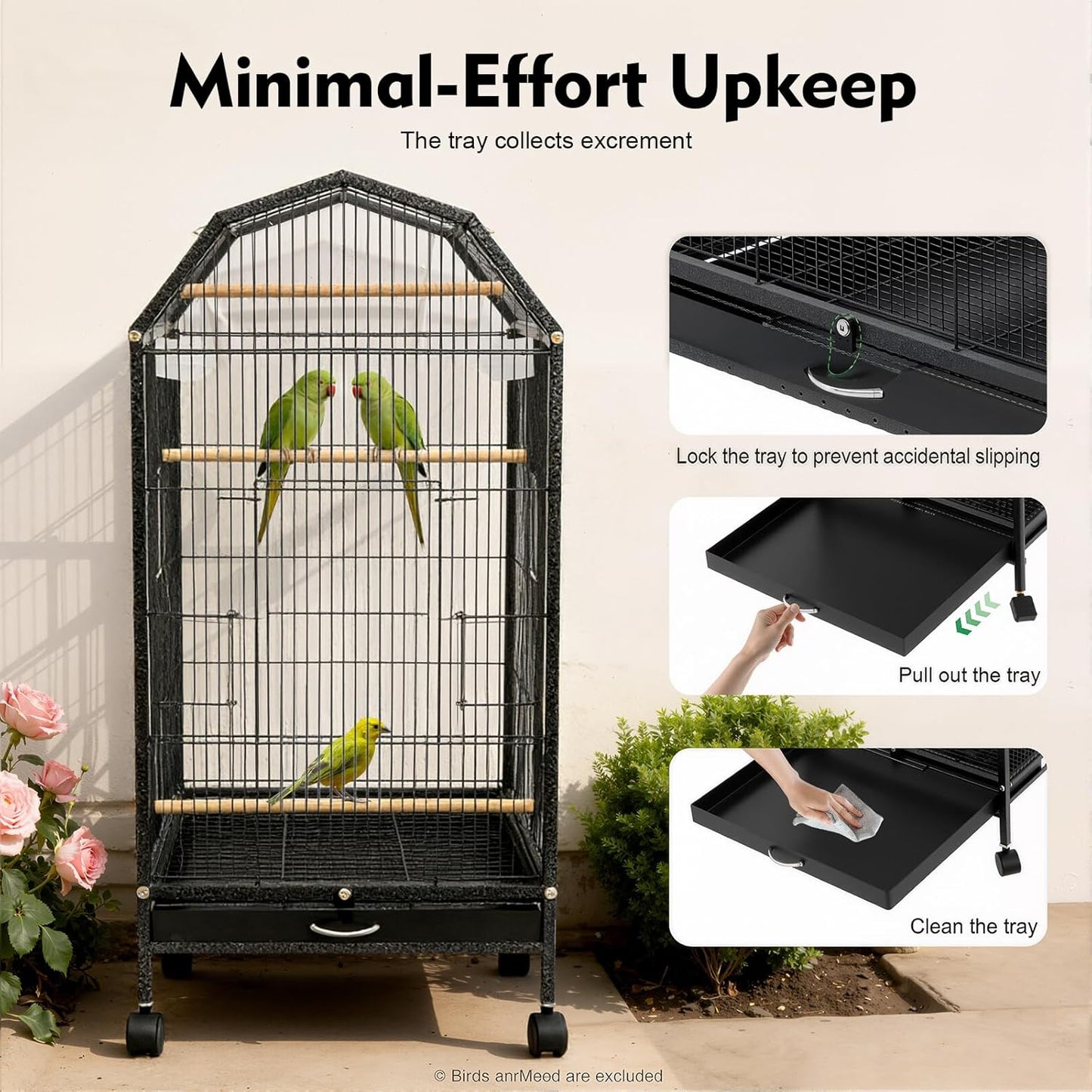37-inch Iron Standing Parrot Parakeet Flight Bird Cage Bird Cage Birdcage with Rolling Stand for Small Parrot Sun Parakeet Green Cheek Lovebird Budgie Finch Canary