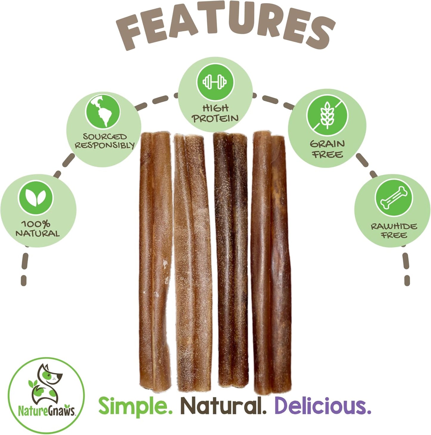 Nature Gnaws Collagen Sticks for Dogs 6" (12 Count) - Long Lasting for Small and Medium Dogs - Natural Beef Hide Dog Chew Bones