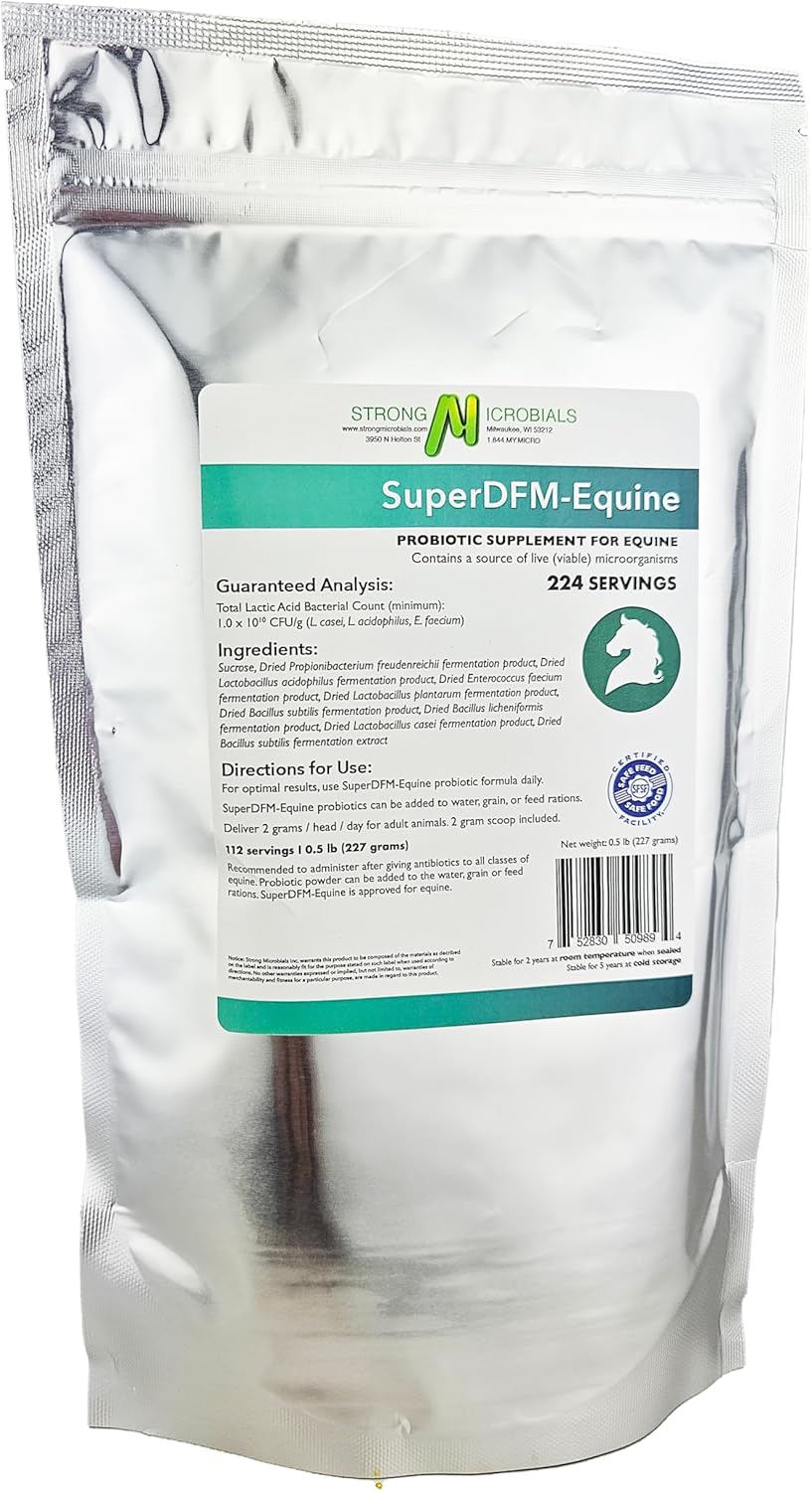 SuperDFM Equine Probiotics for Horses - All-Natural Horse Supplements to Support Gut Health & Nutrient Absorption - 1 lb (454 g) Approx. 224 Servings