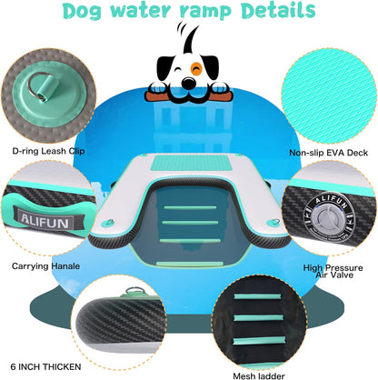 ALIFUN Inflatable Dog Water Ramp Safety Floating Dock Dog Pool Raft for Pool Lake Boat Non-Slip Floating Ladder for Pets Up to 220 LBs Bgreen 120CM Length