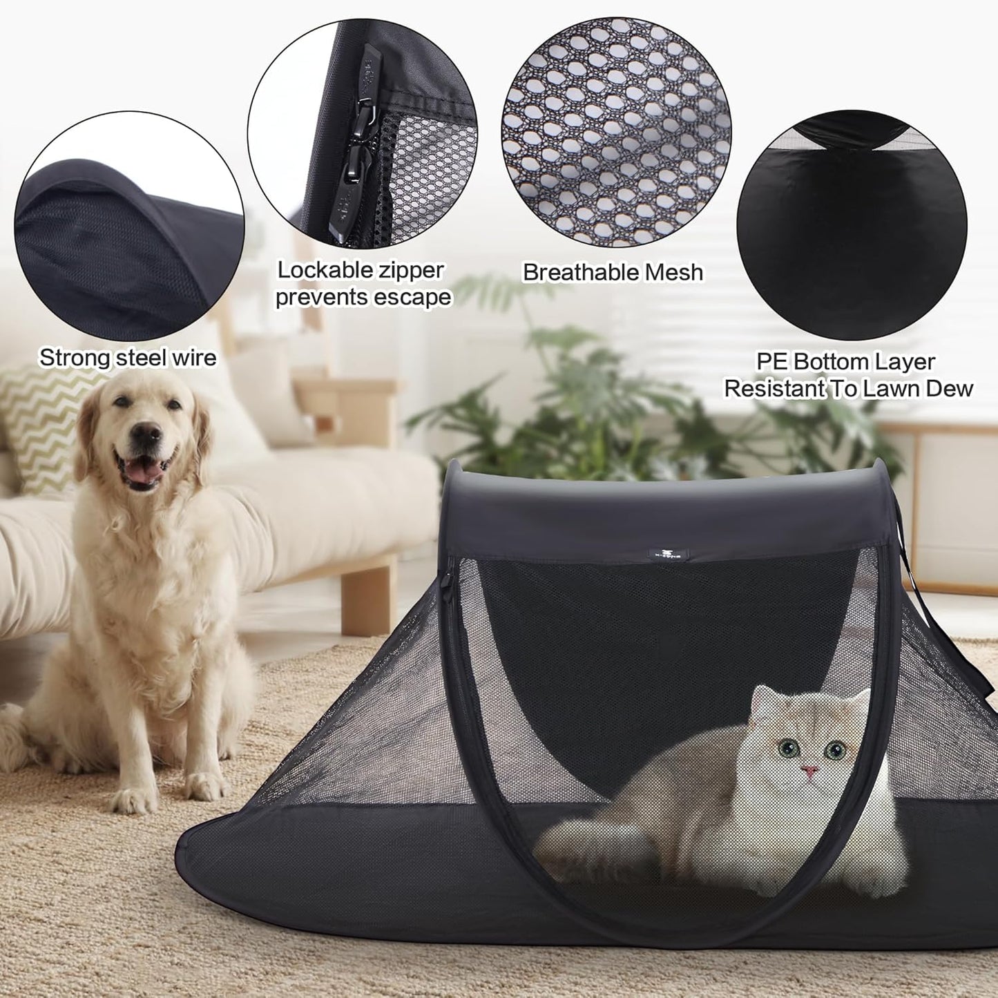 X-ZONE PET Outdoor Cat Tent, Pop Up Cat Playpen, Pet Enclosure Suitable Birds and Small Animals Black