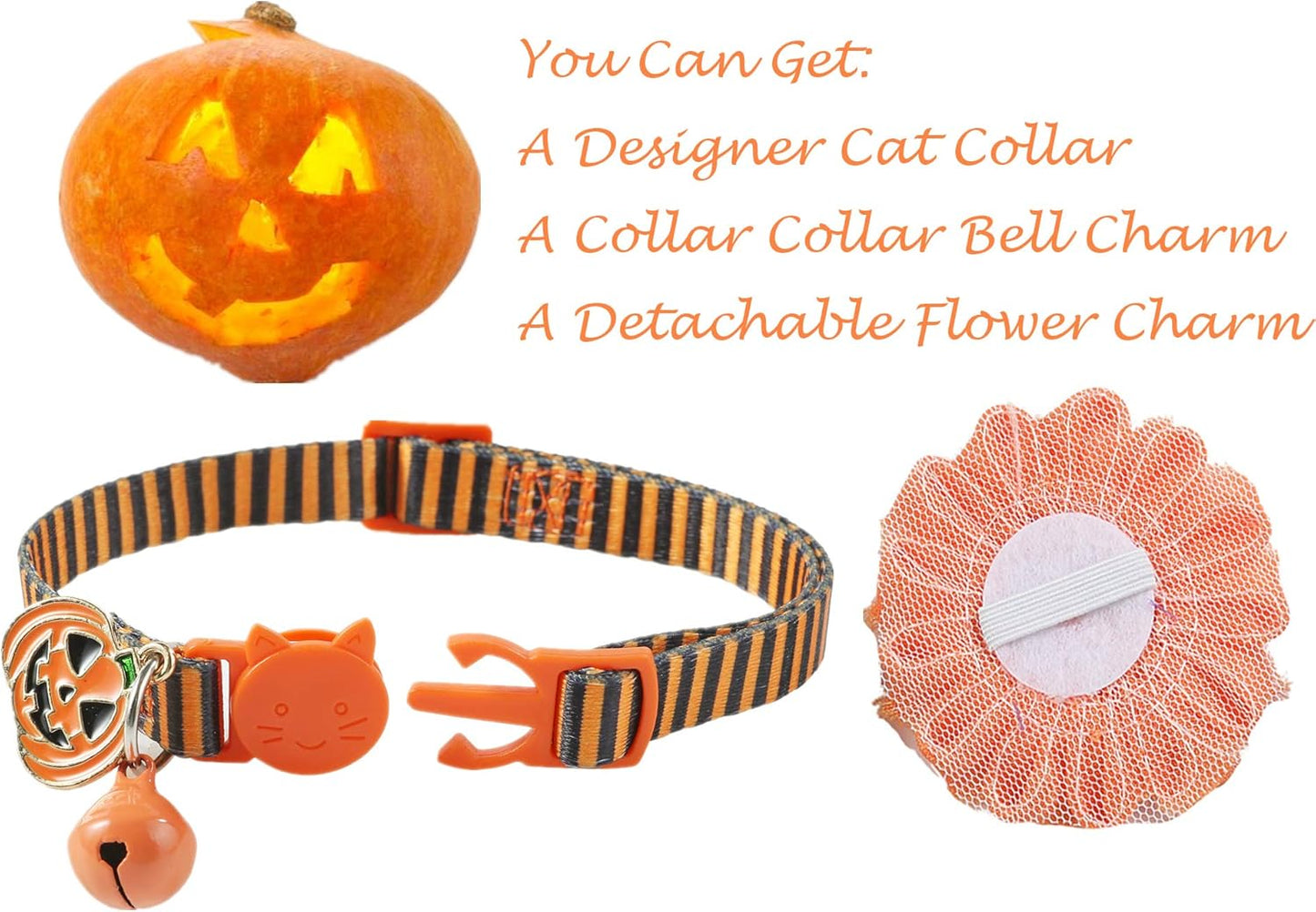 BoomBone Fall Cat Collar with Bell and Pumpkin Charm