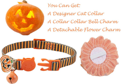BoomBone Fall Cat Collar with Bell and Pumpkin Charm