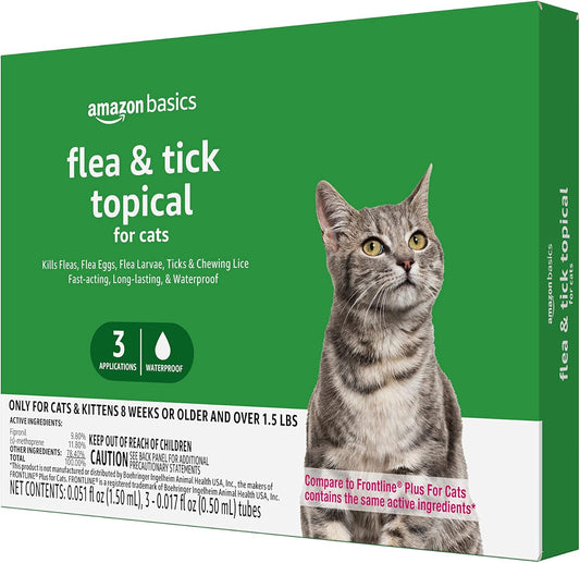Amazon Basics PreventativeFlea and Tick Topical Treatment for Cats (Over 1.5 Pounds), 3 Count