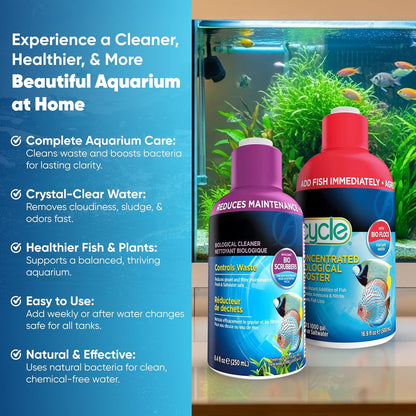 Aquarium Water Conditioner Bundle–Biological Enhancer & Waste Control Cleaner, 8.4 Oz Each | Aquarium Water Treatment, Water Conditioner & Bacteria Starter for Clear, Healthy Aquarium
