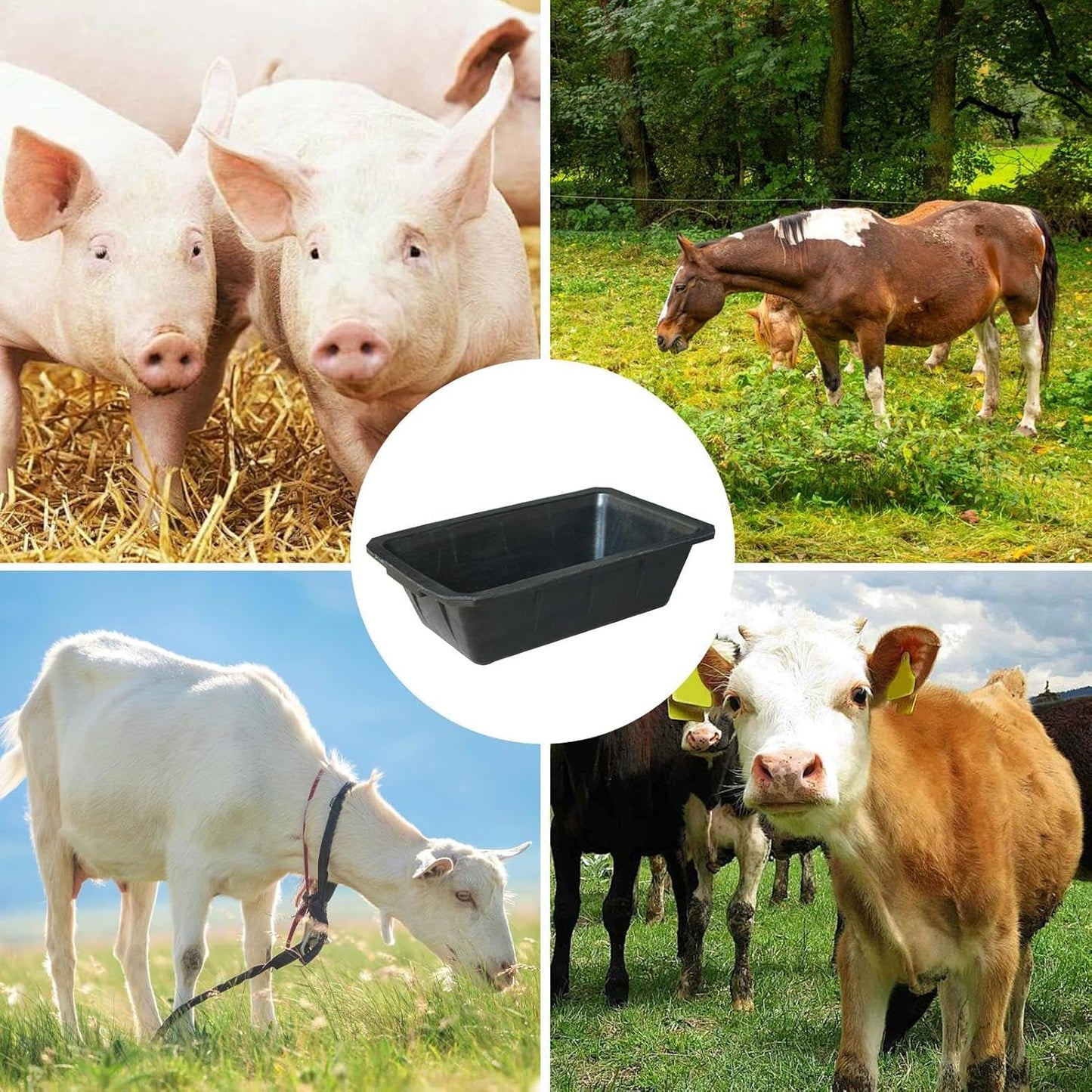 Livestock Feeder, Horse Trough, 10L Horse Feeding Trough, Animal Food Bowl, Rectangular, Feeding Troughs for Feedings Horses, Goats, Farm Animals, Cats, Lightweight Bucket