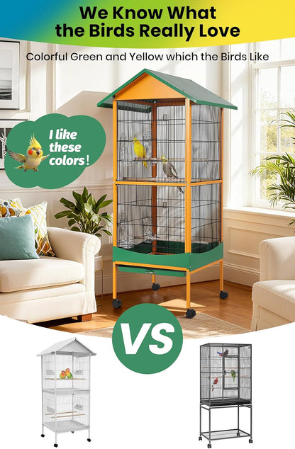 Garvee Bird cage, 66''H Extra Large Bird Cage, w/Removeble Tray, Waterproof Roof, Easy to Clean, Lockable Caster, Indoor& Outdoor Application for Conure,Macaw,Budgie,Cockatiel,Lovebirds,Parakeet
