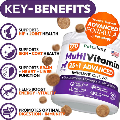 Dog Multivitamin Chewable - Dog Vitamins and Supplements with Glucosamine - 170 Chews - Hip & Joint, Pet Immune Support, Skin & Coat, Gut & Heart Health - Senior & Puppy Multivitamin Pet Supplement