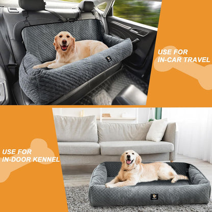 Large Dog Car Seat Under 100LBS,Dog Car Bed with Safety Tethers/Storage Pocket,Only for Back Seat-Gray