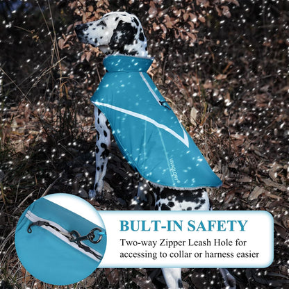 VIVAGLORY Hands Free Dog Leash + Dog Coat, Running Waist Leash with Belt for Running Walking, Warm Fleece Lined Reflective