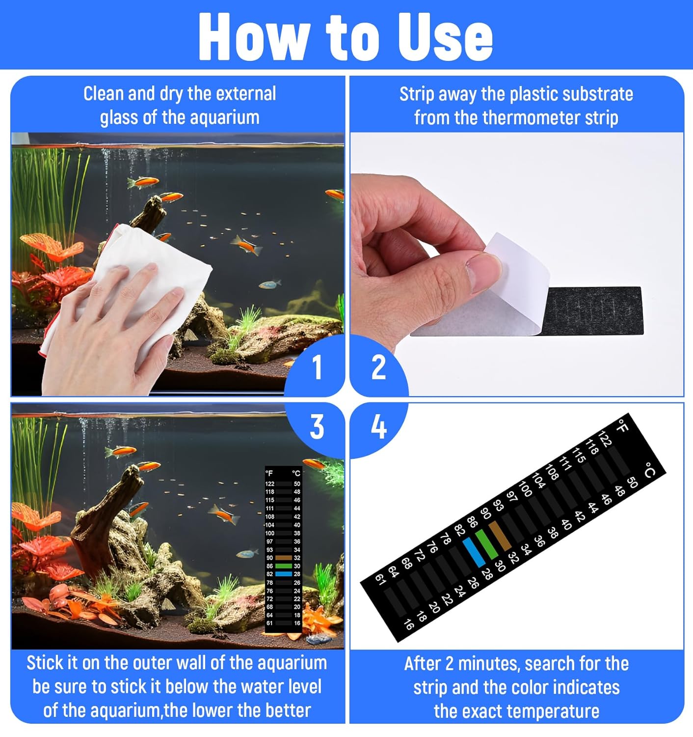 6PCS Fish Tank Thermometer Stick On, High Accuracy Adhesive Temperature Strips, Stick on Thermometer for Aquarium Fermenting Brewing Wine Beer Fahrenheit Celsius