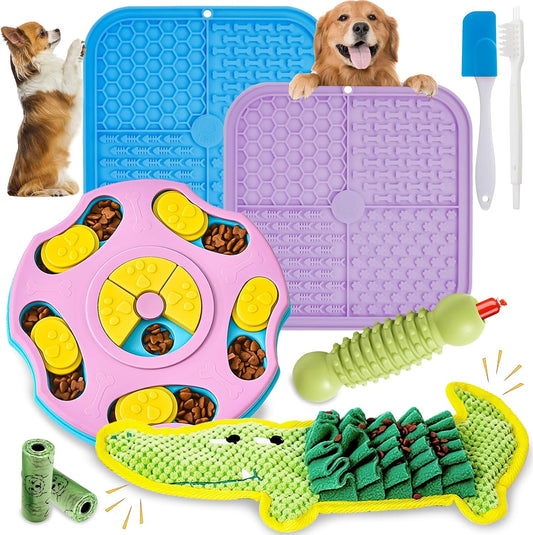 9 PCS Interactive Dog Puzzle Toy Set, Mentally Stimulating Dog Enrichment Toys for Small to Medium Smart Dogs, Includes Lick Mat with Suction Cups and Snuffle Mat for Dogs