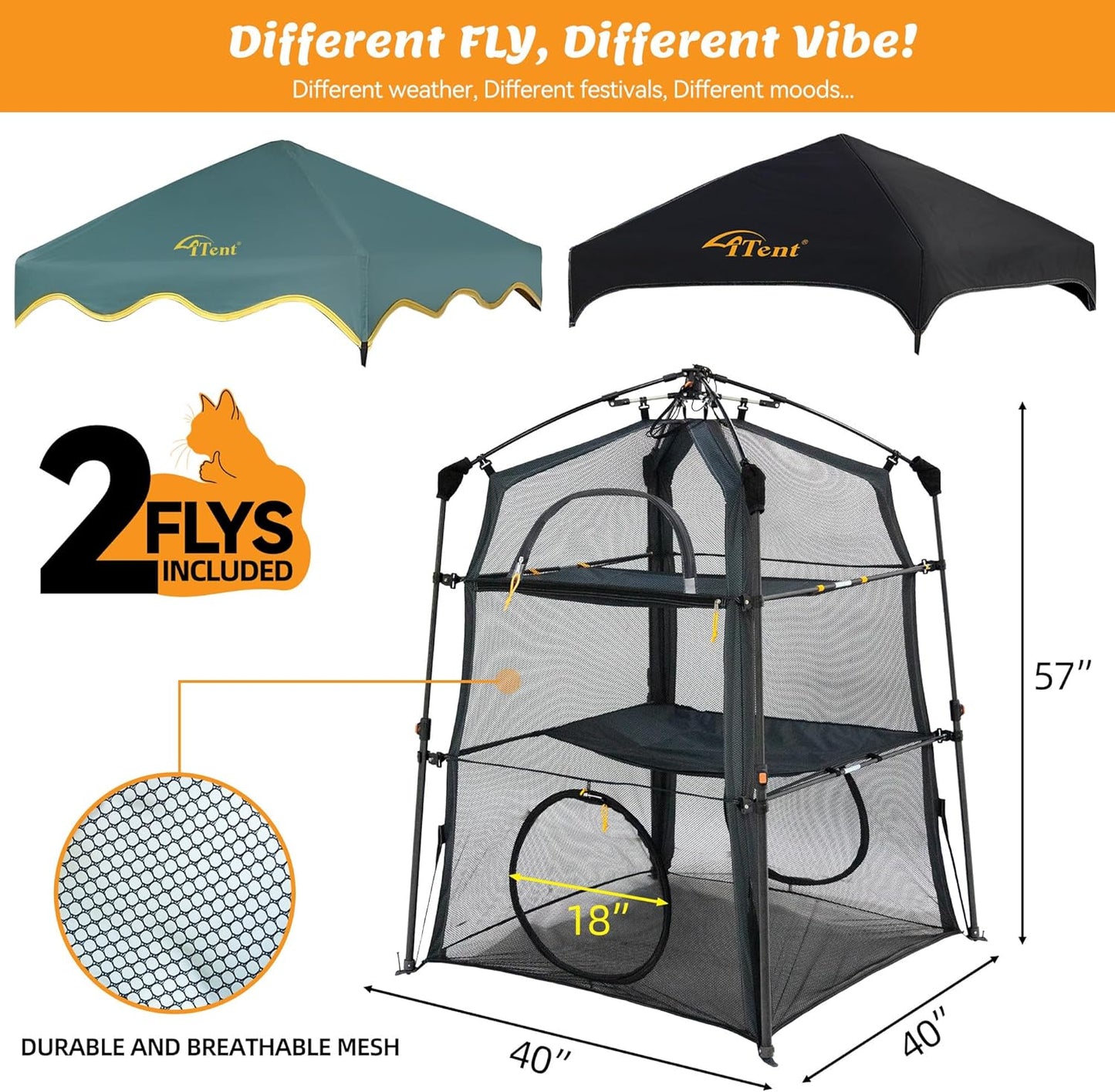 Extra Large Catio Outdoor Cat Enclosure,3 Tier Cat Tower Tent Weatherproof & Sunproof with 3 Doors(with Two Kinds of Canopies), Foladable and Portable Plus Run Tunnel(3 Packs).