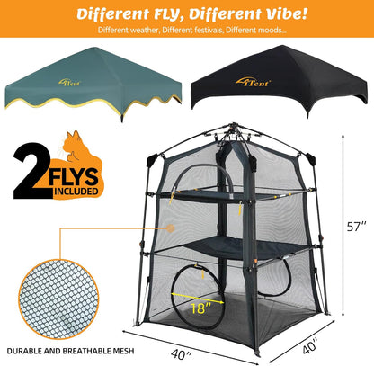 Extra Large Catio Outdoor Cat Enclosure,3 Tier Cat Tower Tent Weatherproof & Sunproof with 3 Doors(with Two Kinds of Canopies), Foladable and Portable Plus Run Tunnel(3 Packs).